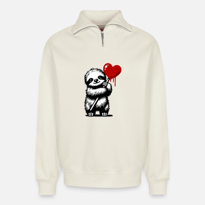 Faultier - Relaxed Unisex Organic Half Zip Sweatshirt – von SPREAD - Naturweiß