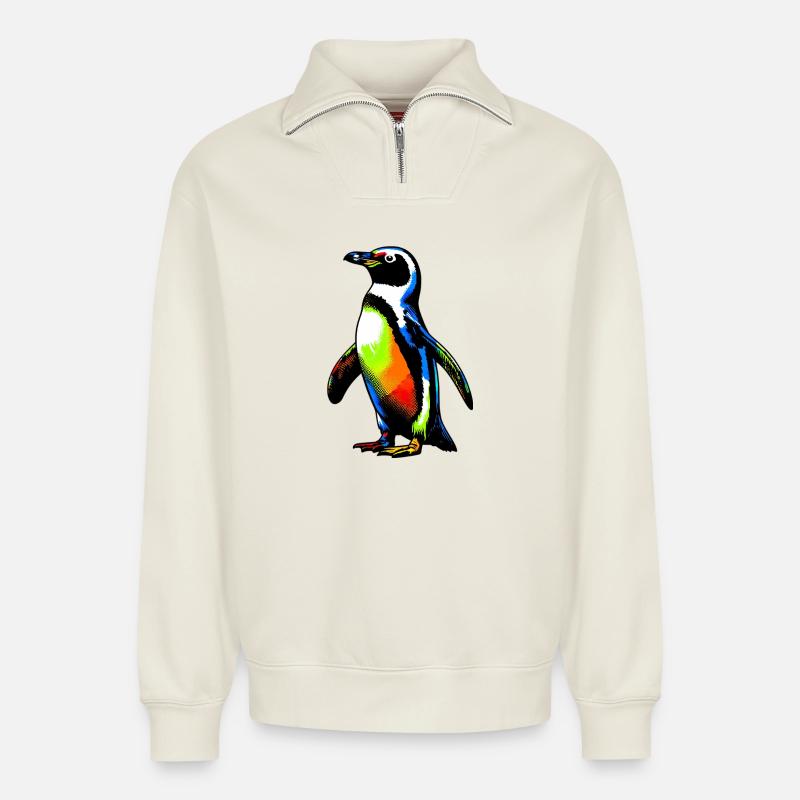 Pinguin - Relaxed Unisex Organic Half Zip Sweatshirt – von SPREAD - Naturweiß