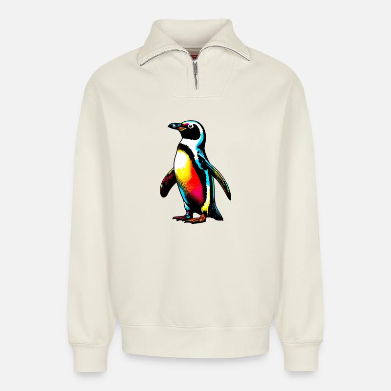Pinguin - Relaxed Unisex Organic Half Zip Sweatshirt – von SPREAD - Naturweiß