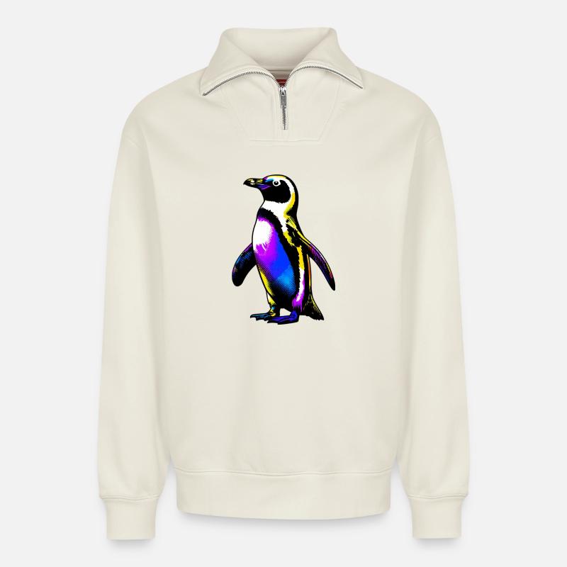 Pinguin - Relaxed Unisex Organic Half Zip Sweatshirt – von SPREAD - Naturweiß