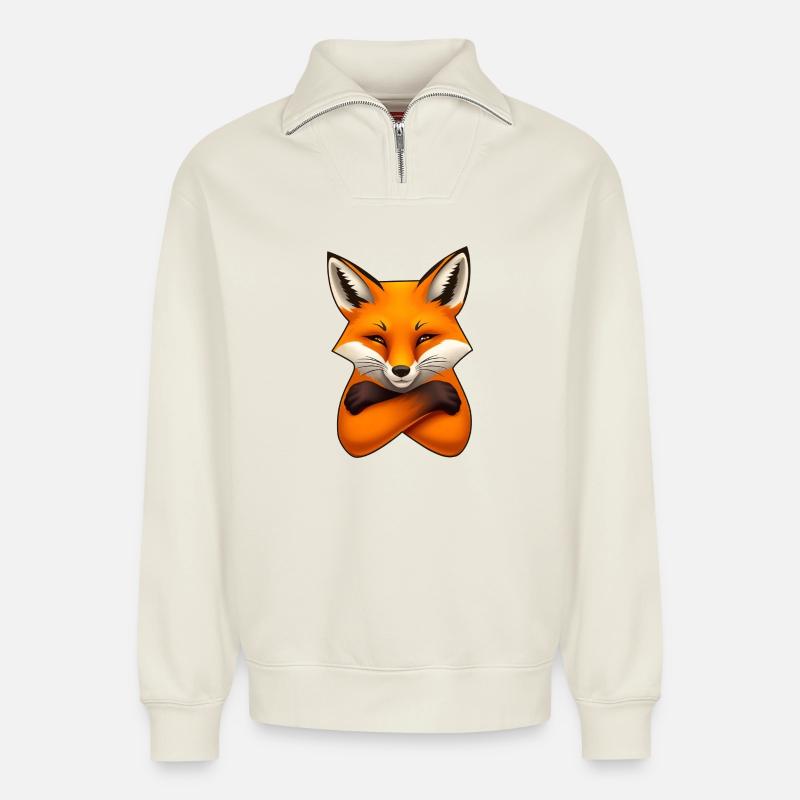 Fuchs Illustration – Minimalistisches Design - Relaxed Unisex Organic Half Zip Sweatshirt – von SPREAD - Naturweiß