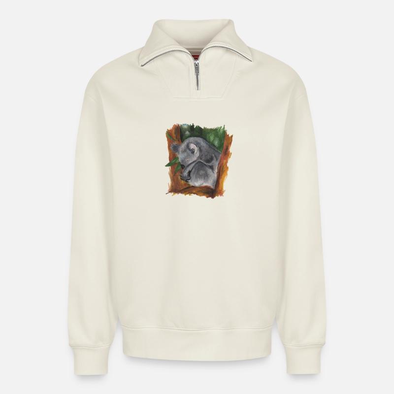 1_Coalabear - Sweat unisexe décontracté en coton biologique à demi-zip – de SPREAD - blanc cassé