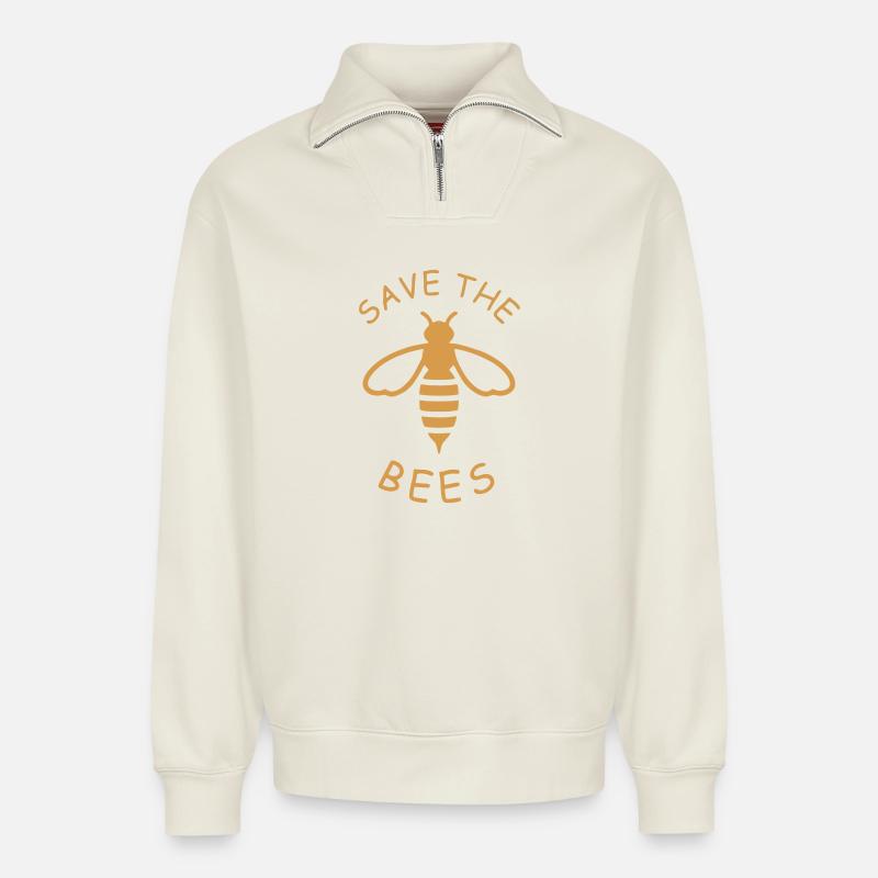 Save the Bees Eco-Design - Relaxed Unisex Organic Half Zip Sweatshirt – by SPREAD - off white