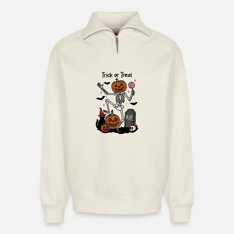 Süßes oder Saures Tanzen - Relaxed Unisex Organic Half Zip Sweatshirt – von SPREAD - Naturweiß