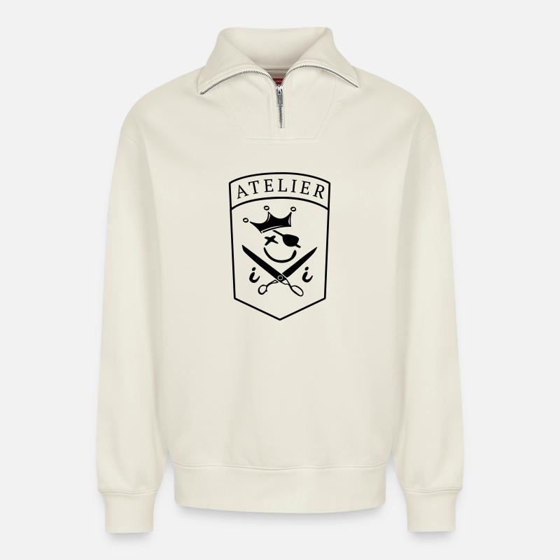 Atelier de pirates - Sweat unisexe décontracté en coton biologique à demi-zip – de SPREAD - blanc cassé