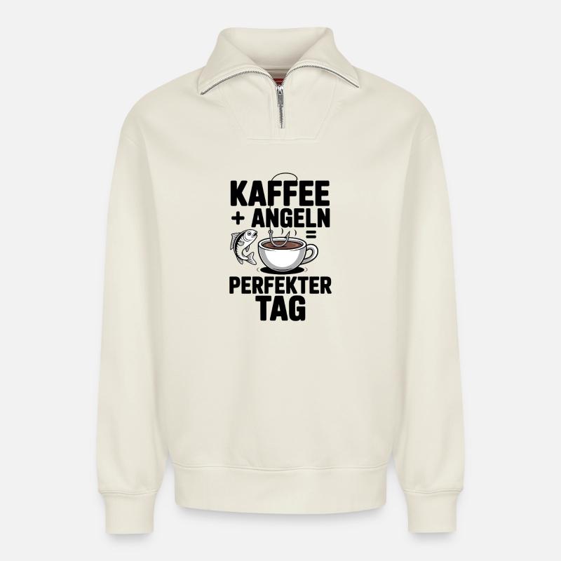Angler Geschenk Perfekte Geschenkidee - Relaxed Unisex Organic Half Zip Sweatshirt – von SPREAD - Naturweiß