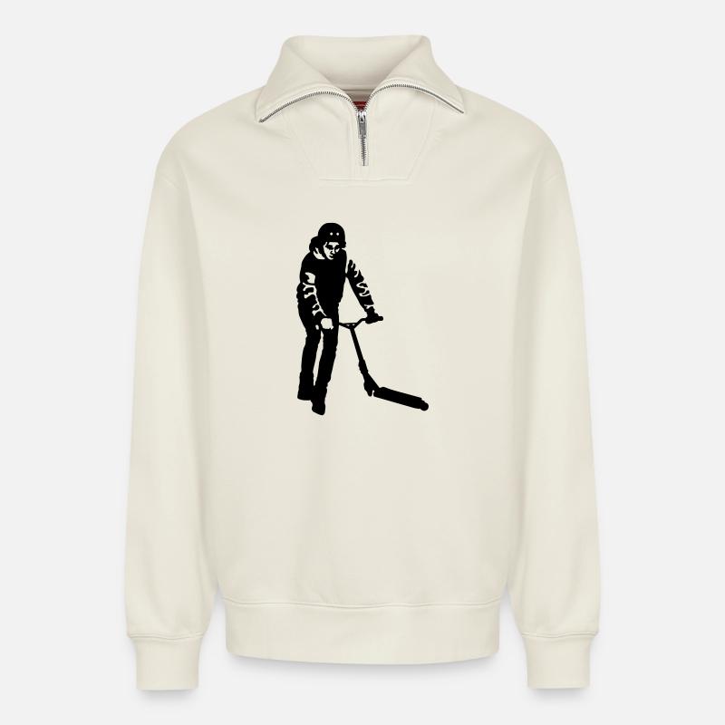 Kick Scooter - Relaxed Unisex Organic Half Zip Sweatshirt – von SPREAD - Naturweiß
