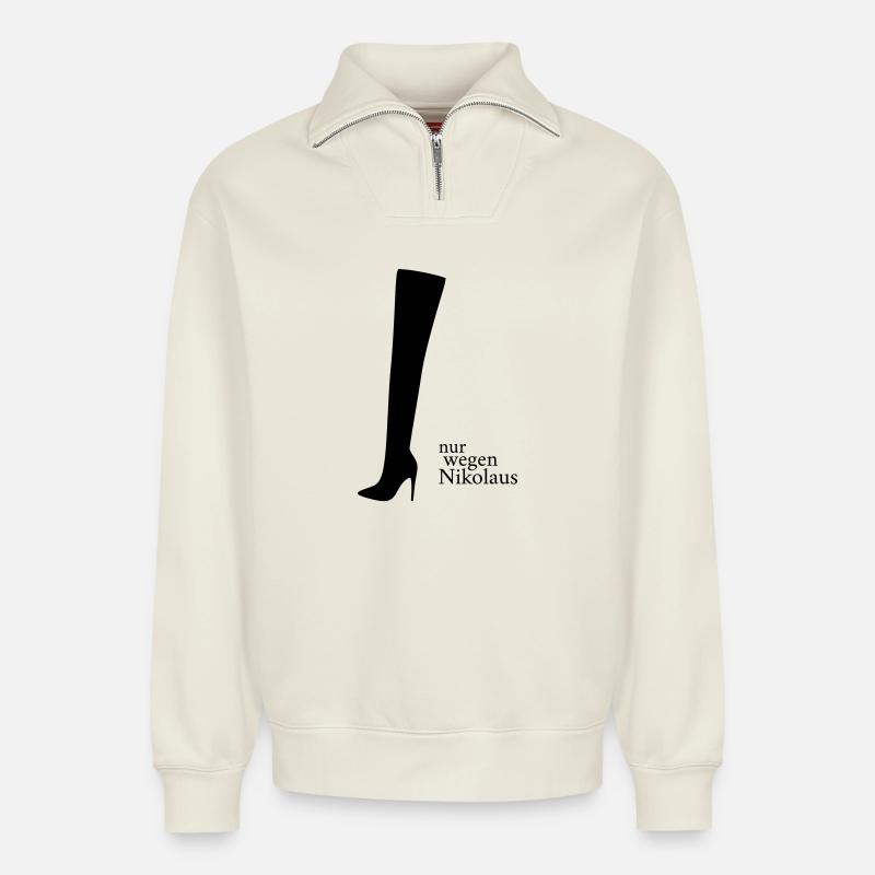 À cause de Saint-Nicolas - Sweat unisexe décontracté en coton biologique à demi-zip – de SPREAD - blanc cassé