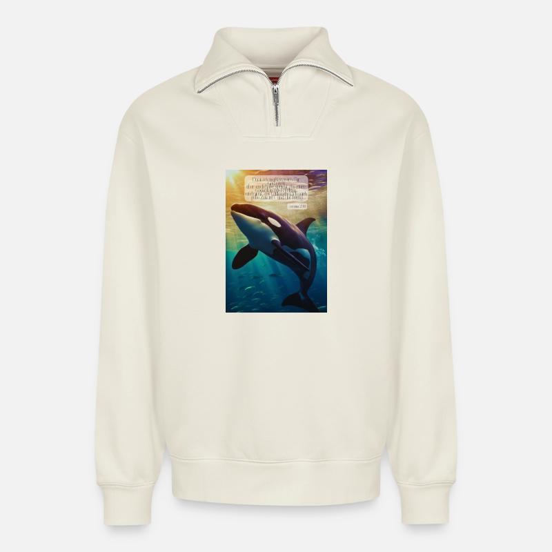 Orca Unterwasser Hoffnungsvers - Relaxed Unisex Organic Half Zip Sweatshirt – von SPREAD - Naturweiß