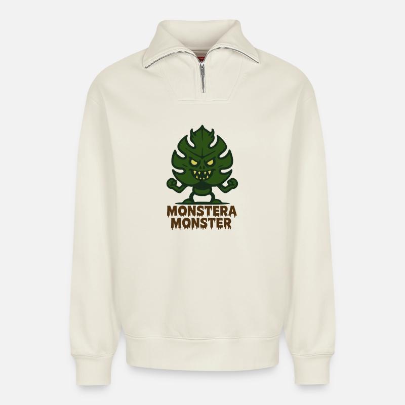 Monstera Monster  - Relaxed Unisex Organic Half Zip Sweatshirt – von SPREAD - Naturweiß