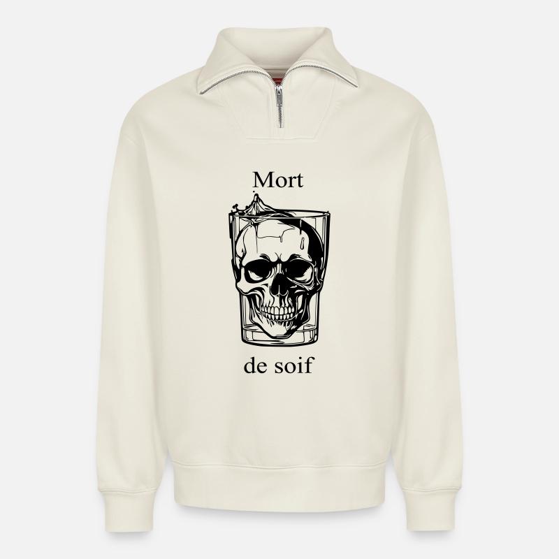 Schädel – Tod des Durstes - Relaxed Unisex Organic Half Zip Sweatshirt – von SPREAD - Naturweiß