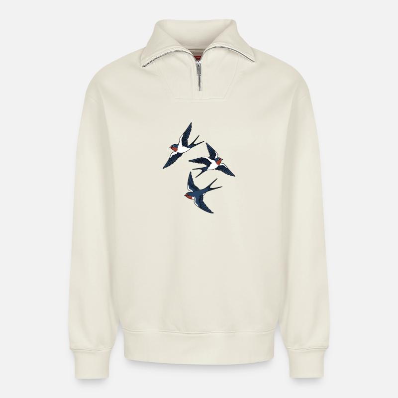 Schwalben - Relaxed Unisex Organic Half Zip Sweatshirt – von SPREAD - Naturweiß