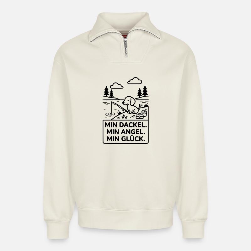 Dackel Angel Glück - Relaxed Unisex Organic Half Zip Sweatshirt – von SPREAD - Naturweiß