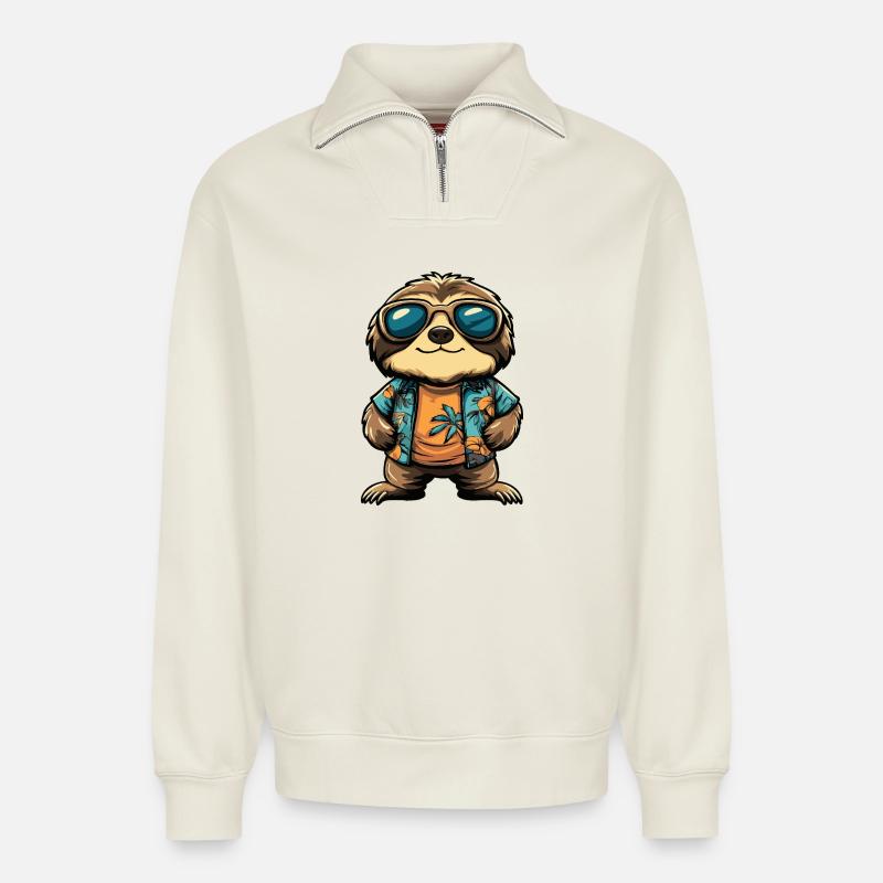 Faultier Comic Urlaub - Relaxed Unisex Organic Half Zip Sweatshirt – von SPREAD - Naturweiß