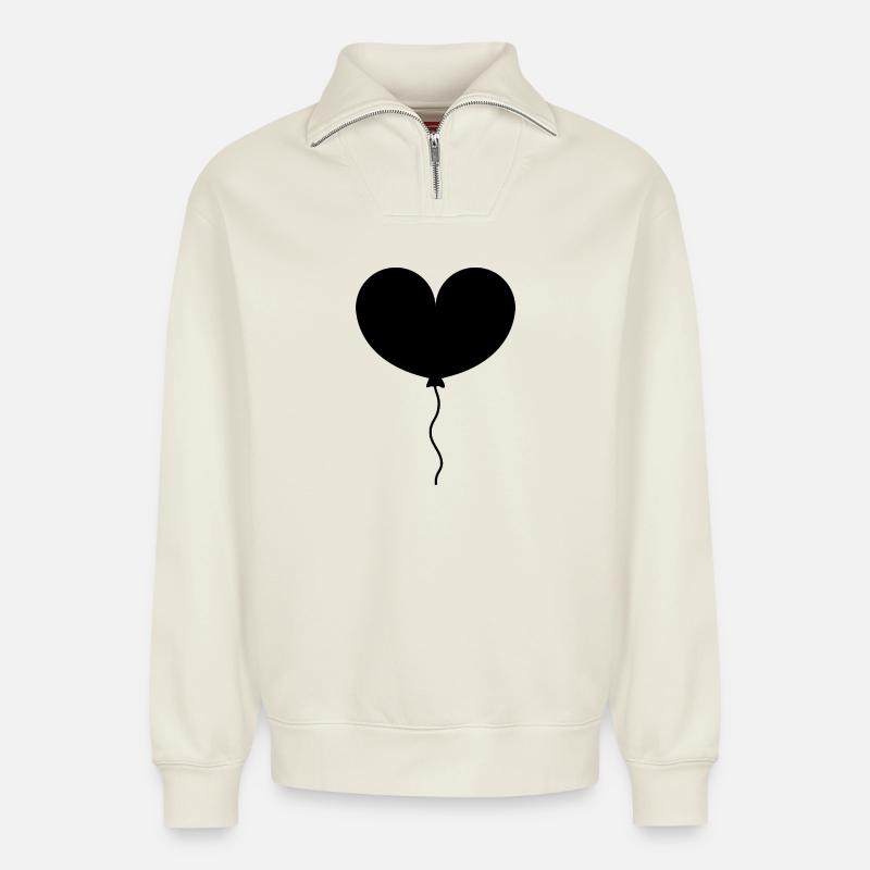 Heart balloon - Relaxed Unisex Organic Half Zip Sweatshirt – by SPREAD - off white