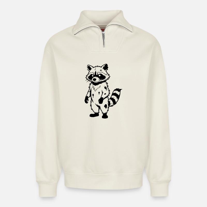 Zombie Raccoon - Relaxed Unisex Organic Half Zip Sweatshirt – by SPREAD - off white