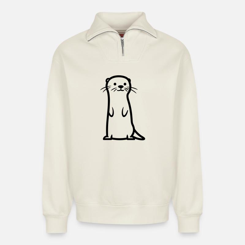 otter - Relaxed Unisex Organic Half Zip Sweatshirt – by SPREAD - off white