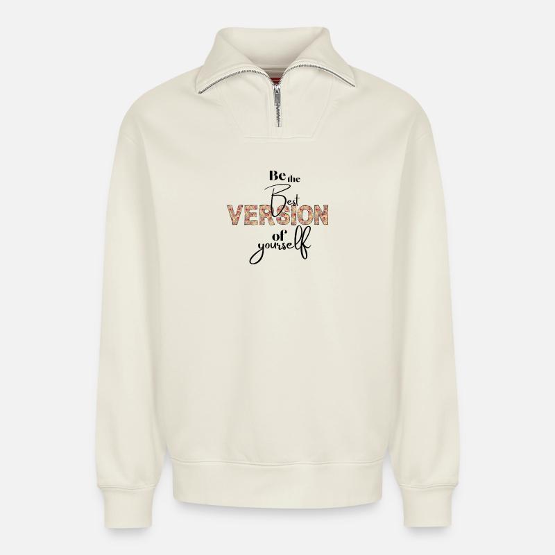 Version Florale Typo - Relaxed Unisex Organic Half Zip Sweatshirt – by SPREAD - off white