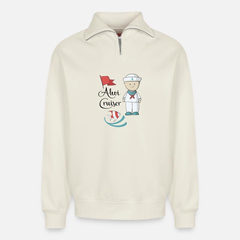 Maritime - Relaxed Unisex Organic Half Zip Sweatshirt – by SPREAD - off white