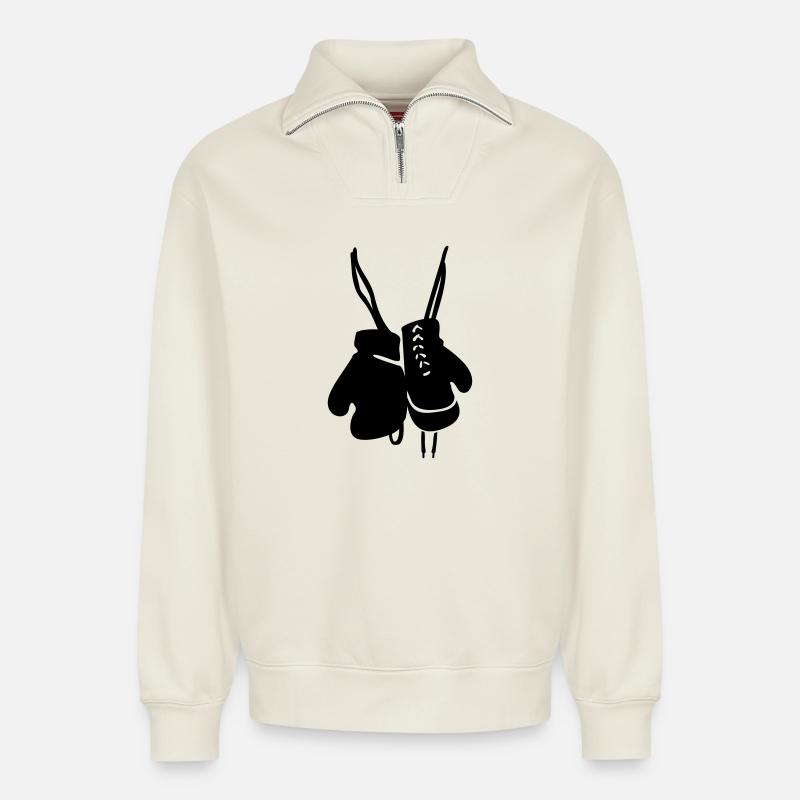 Boxhandschuhe - Relaxed Unisex Organic Half Zip Sweatshirt – von SPREAD - Naturweiß