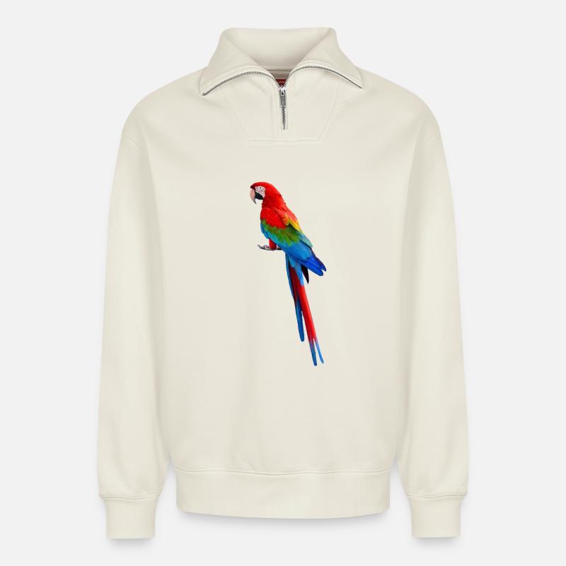 Parrot - Sweat unisexe décontracté en coton biologique à demi-zip – de SPREAD - blanc cassé