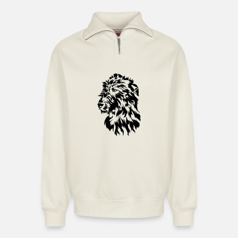 Irish Wolfhound Kopf - Relaxed Unisex Organic Half Zip Sweatshirt – von SPREAD - Naturweiß