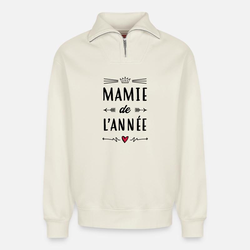 Großmütter / Oma / Mami / Großmutter / Mamy - Relaxed Unisex Organic Half Zip Sweatshirt – von SPREAD - Naturweiß