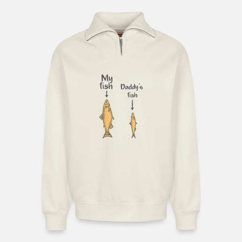 My fish, Daddy´s fish - Relaxed Unisex Organic Half Zip Sweatshirt – von SPREAD - Naturweiß