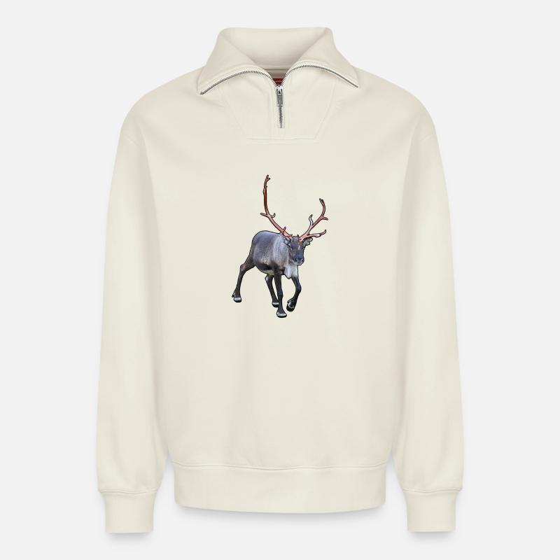 Renne - Sweat unisexe décontracté en coton biologique à demi-zip – de SPREAD - blanc cassé