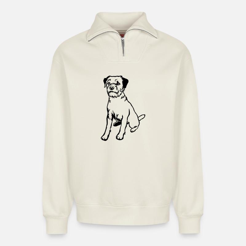 Border Terrier - Sweat unisexe décontracté en coton biologique à demi-zip – de SPREAD - blanc cassé