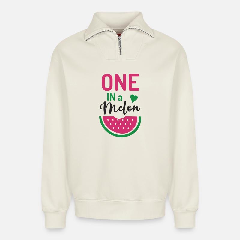 One in a Melon - Relaxed Unisex Organic Half Zip Sweatshirt – by SPREAD - off white