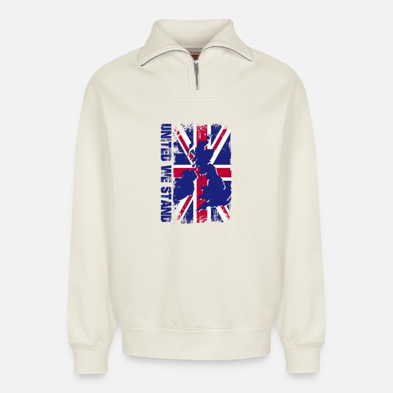 Union Jack Map Splash - Relaxed Unisex Organic Half Zip Sweatshirt – by SPREAD - off white