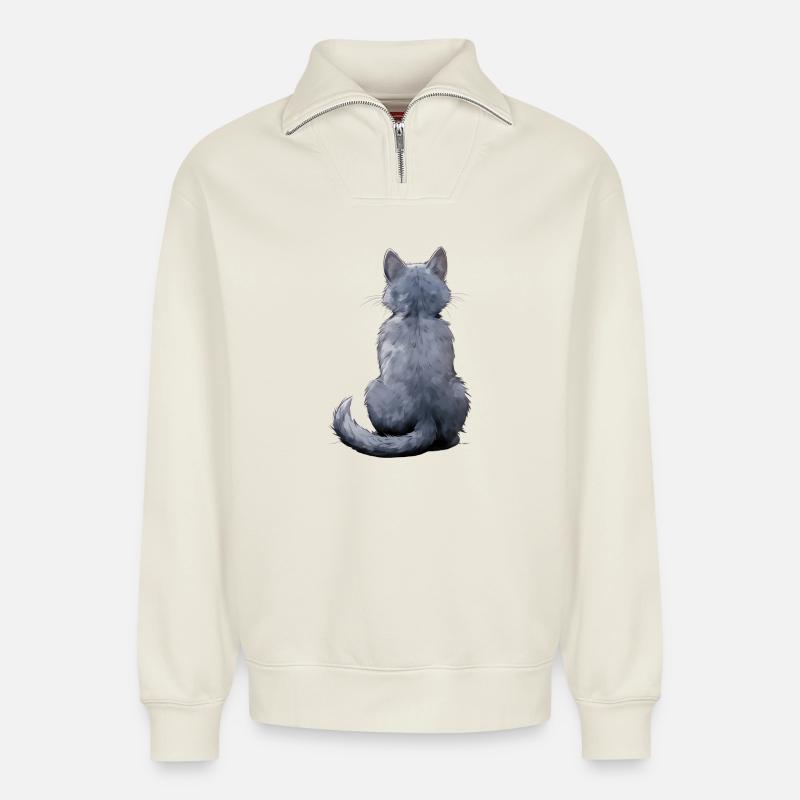 Russisch Blau - Relaxed Unisex Organic Half Zip Sweatshirt – von SPREAD - Naturweiß