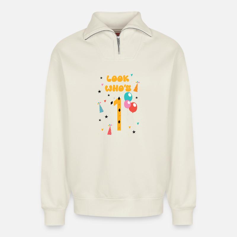Schau mal, wer da spricht - Relaxed Unisex Organic Half Zip Sweatshirt – von SPREAD - Naturweiß