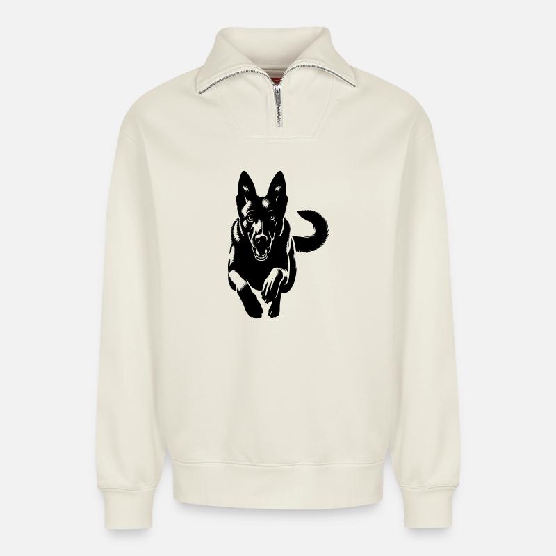 Malinois - Relaxed Unisex Organic Half Zip Sweatshirt – von SPREAD - Naturweiß