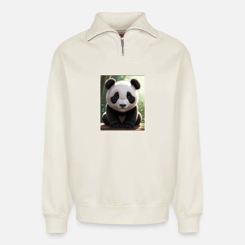 Panda Design - Relaxed Unisex Organic Half Zip Sweatshirt – von SPREAD - Naturweiß