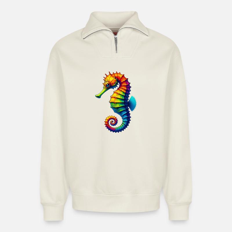Seepferdchen - Relaxed Unisex Organic Half Zip Sweatshirt – von SPREAD - Naturweiß