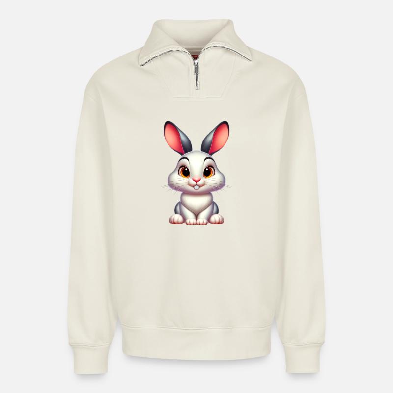 Rabbit - Relaxed Unisex Organic Half Zip Sweatshirt – by SPREAD - off white
