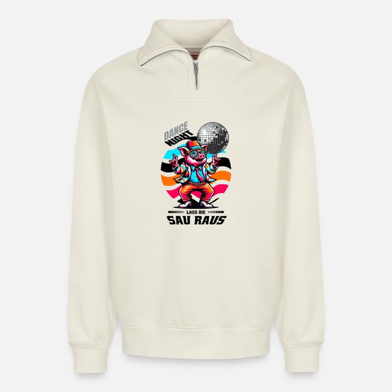 Funny Dance Sow - Relaxed Unisex Organic Half Zip Sweatshirt – by SPREAD - off white