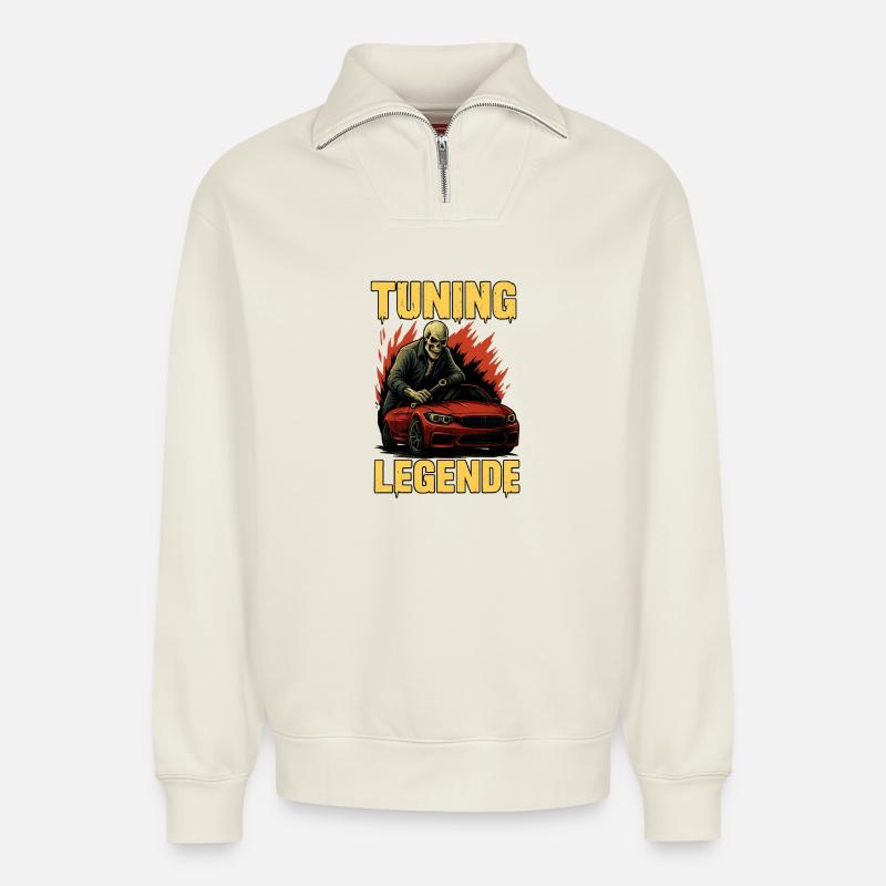 Tuning Legende – Skull Style - Relaxed Unisex Organic Half Zip Sweatshirt – von SPREAD - Naturweiß