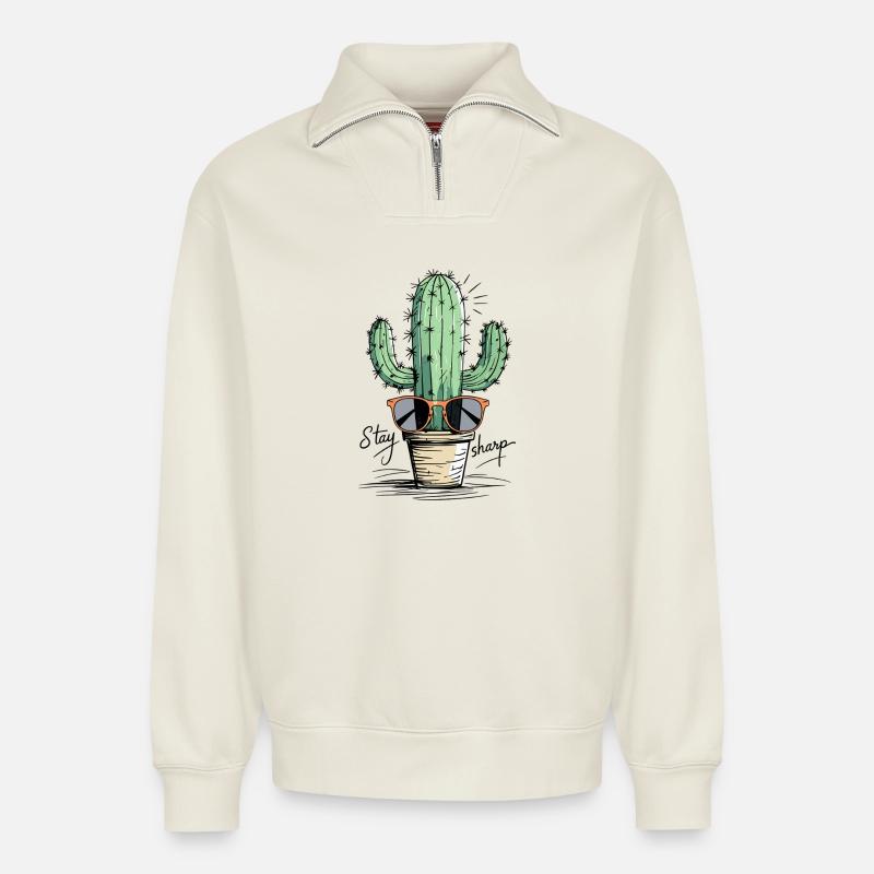 Kaktus Sonnenbrille Design - Relaxed Unisex Organic Half Zip Sweatshirt – von SPREAD - Naturweiß