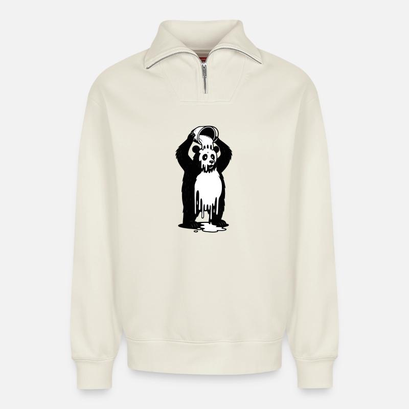 Panda im Farbtopf - Relaxed Unisex Organic Half Zip Sweatshirt – von SPREAD - Naturweiß