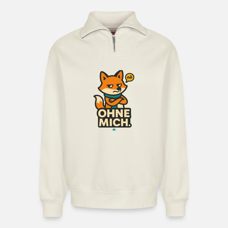 Sans Moi – Nope-Fox - Sweat unisexe décontracté en coton biologique à demi-zip – de SPREAD - blanc cassé