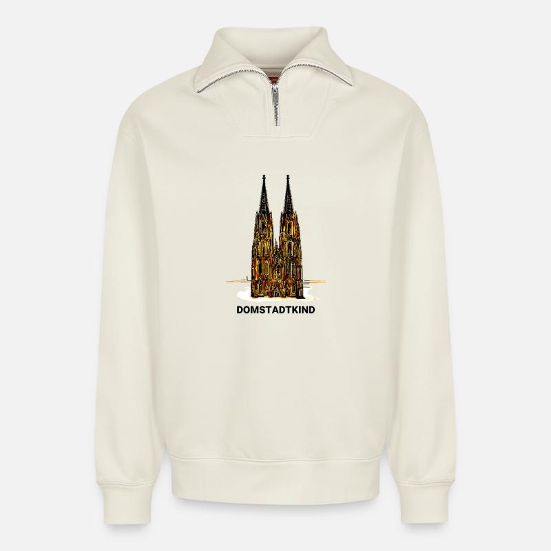 Kölner Dom - Domstadtkind - Relaxed Unisex Organic Half Zip Sweatshirt – von SPREAD - Naturweiß