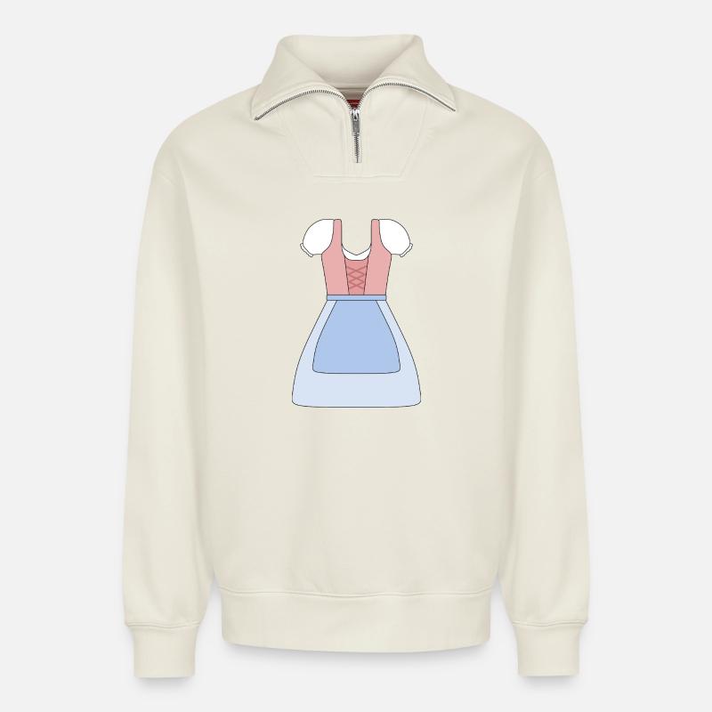 Traditionelles bayerisches Dirndl Design - Relaxed Unisex Organic Half Zip Sweatshirt – von SPREAD - Naturweiß