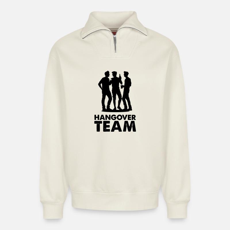 hangover_team - Relaxed Unisex Organic Half Zip Sweatshirt – von SPREAD - Naturweiß