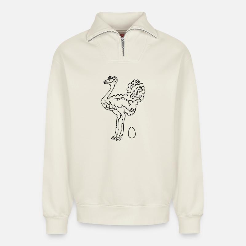 Autruche - Sweat unisexe décontracté en coton biologique à demi-zip – de SPREAD - blanc cassé