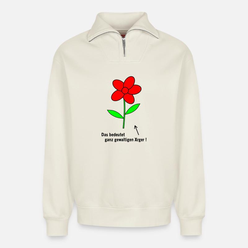 Fleur Colère - Sweat unisexe décontracté en coton biologique à demi-zip – de SPREAD - blanc cassé