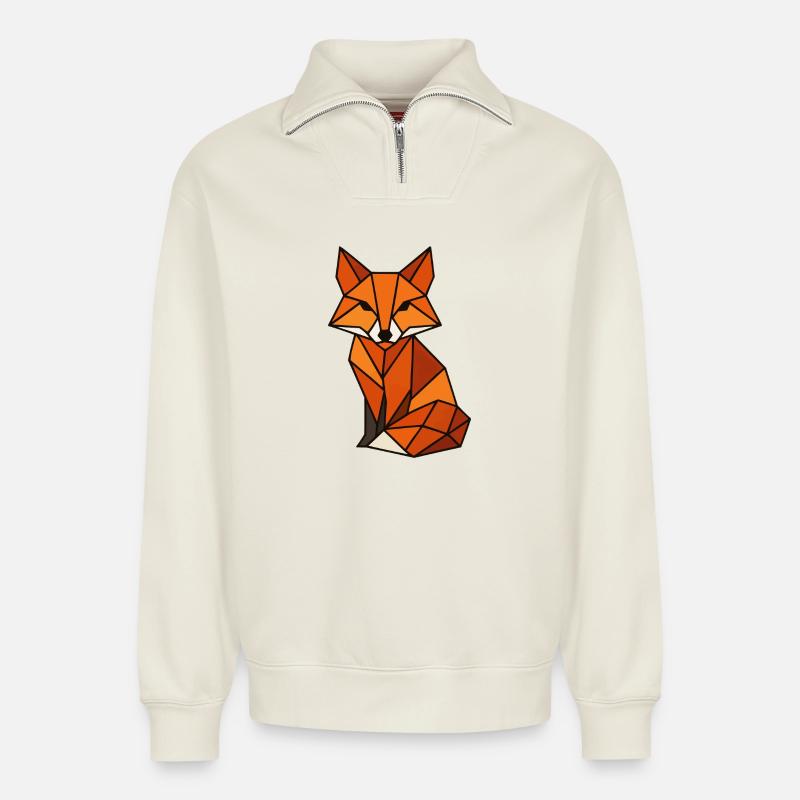 Geometric Fox Triangles - Relaxed Unisex Organic Half Zip Sweatshirt – by SPREAD - off white