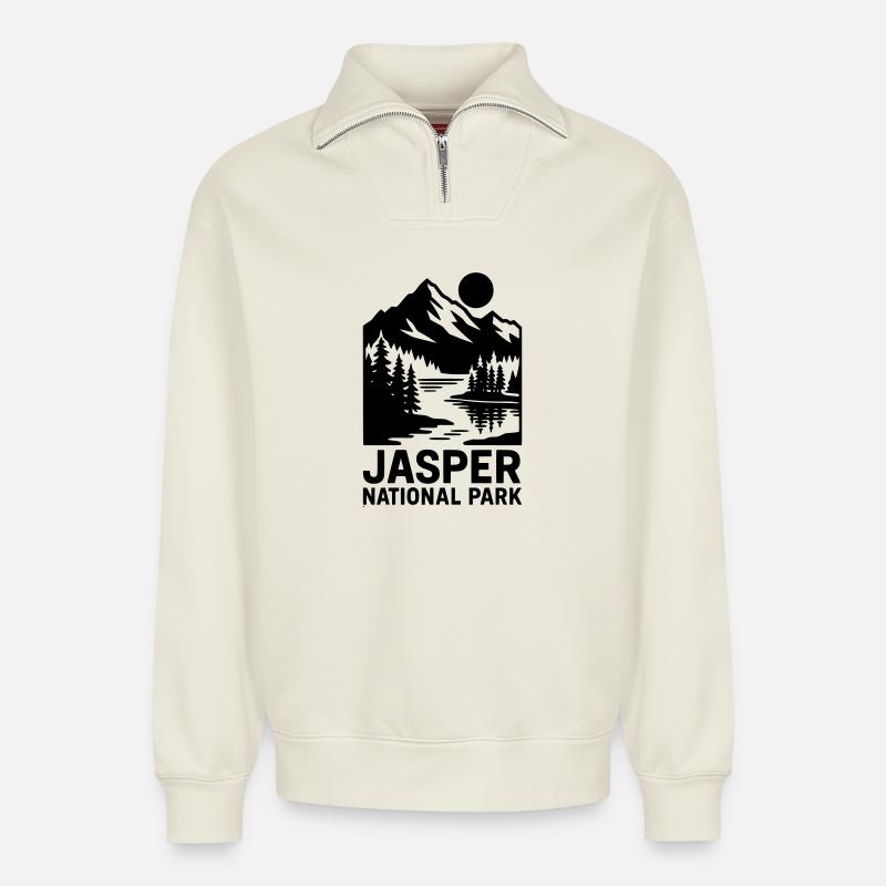 jasper nationalpark - Relaxed Unisex Organic Half Zip Sweatshirt – von SPREAD - Naturweiß